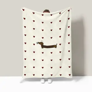 Cute Dachshund Flannel Blanket Throws 30x40 In with Heart Pattern & Dachshund Design for Cozy Comfort