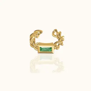 Single Green CZ Ear Cuff
