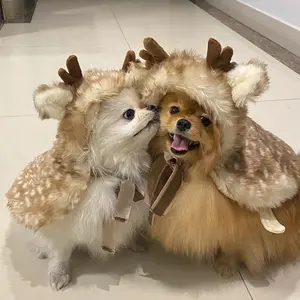 Christmas Pet Dog Costume Reindeer Cape, Dog Cat Clothes Transformation Hat Accessories, New Year Pet Clothing for Dogs Cats Poodle