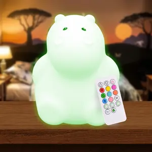 Lumipets Hippo Kids Night Light - Silicone Nursery Light for Baby & Toddler, Adjustable Brightness, Remote Color Selection, Auto-Shutoff Feature