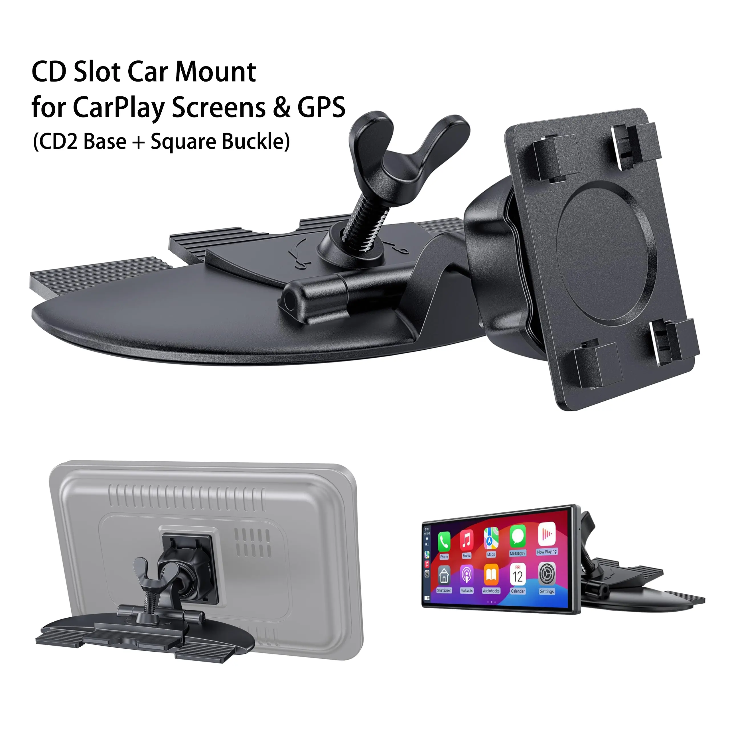CD Slot Car Mount for 7-11” CarPlay Screens & GPS, Tool-Free Installation 360° Rotatable Dashboard Holder, Sturdy Anti-Slip CD/DVD Bracket for Vehicles with CD Slot