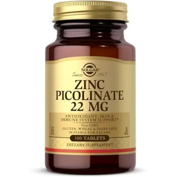 Solgar Zinc Picolinate 22 mg, 100 Tablets - Promotes Healthy Skin - Supports Immune System, Normal Taste & Vision - Antioxidant – Non-GMO, Vegan, Gluten Free, Kosher - 100 Servings