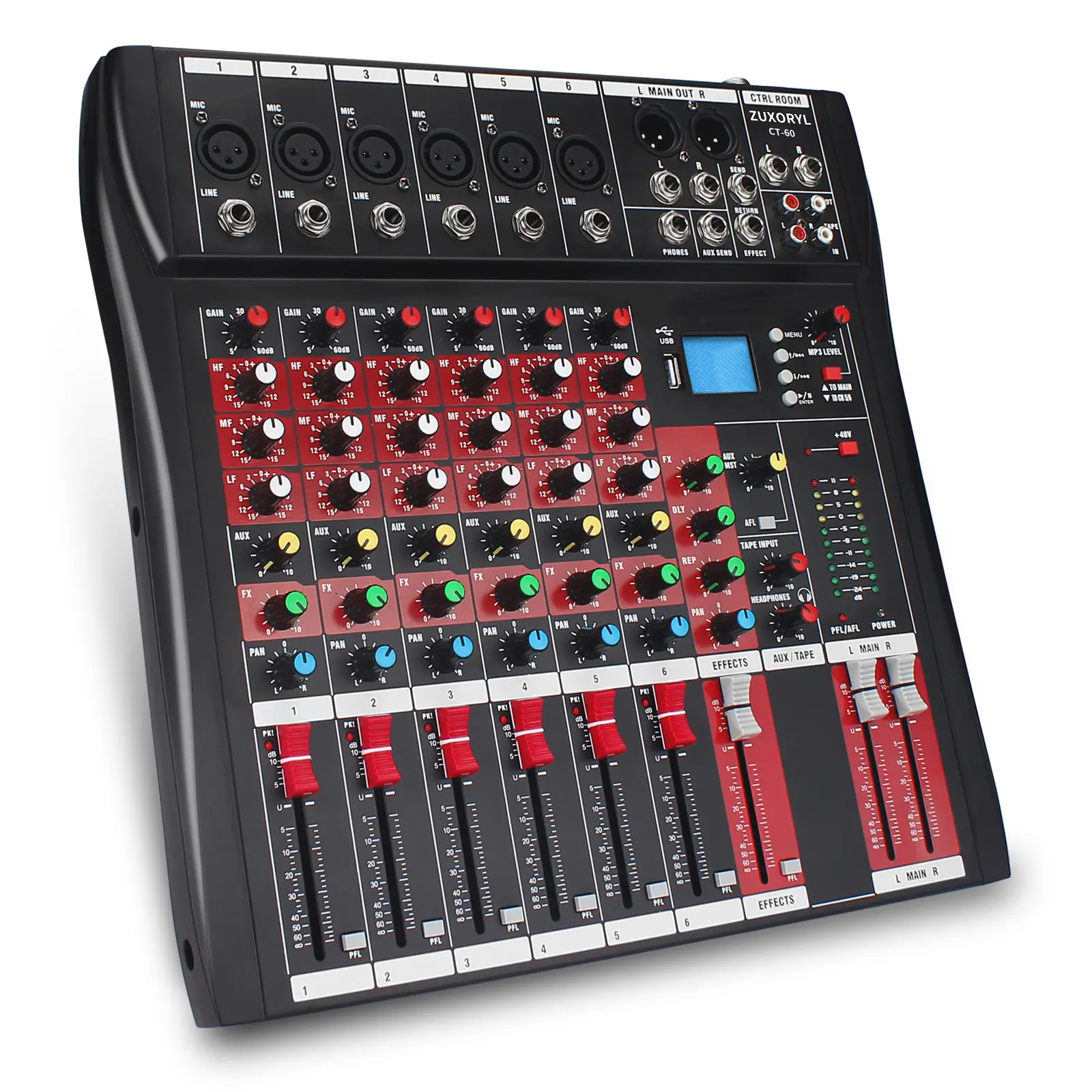 6-Channel Audio Mixer with 48V Phantom Power, Studio-Quality Reverb, Bluetooth & USB for Karaoke Live Stage Shows & Studio Recording