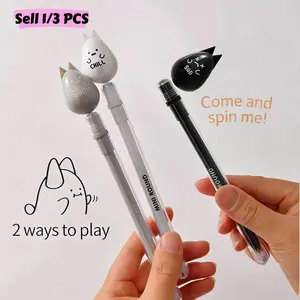 1/3PCS Creative Spinning Floating Gel Pen Smooth Writing Black Ink 0.5mm Plastic Stress Relief Fidget Pen Special Pen Balanced Design Comfortable Grip Durable Lightweight Fun Stationery For Students Office School Desk Relax Focus Mood Booster