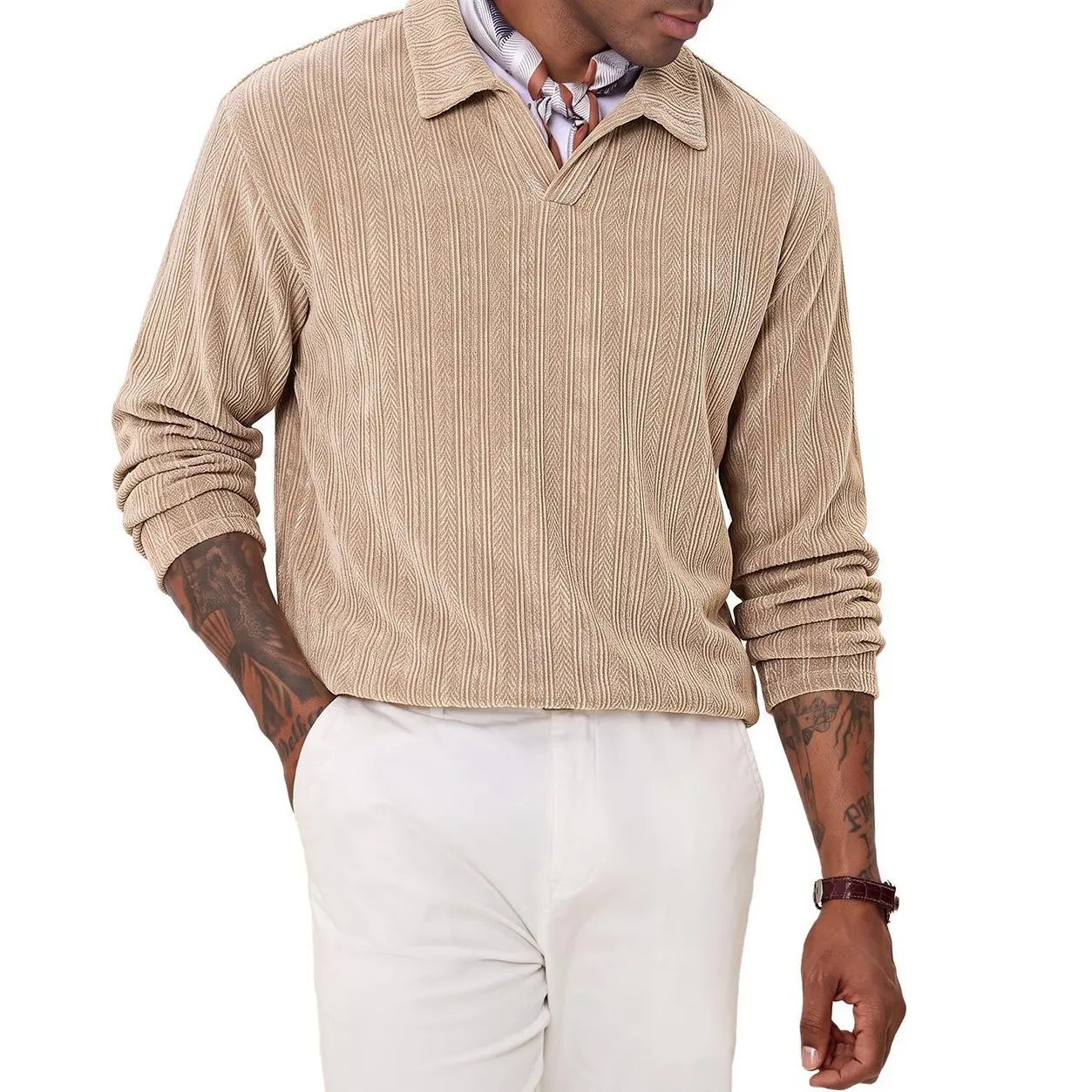 JMIERR Mens Long Sleeve Polo Shirts Casual Corduroy Pullover Sweatshirt | Corduroy, Old Money, Loose Fit