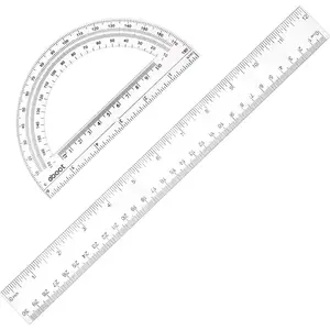 2 Pack 12'' Plastic Ruler and 6'' Plastic Protractor Set Clear Math Geometry Supplies for School Classroom Home Office Drawing