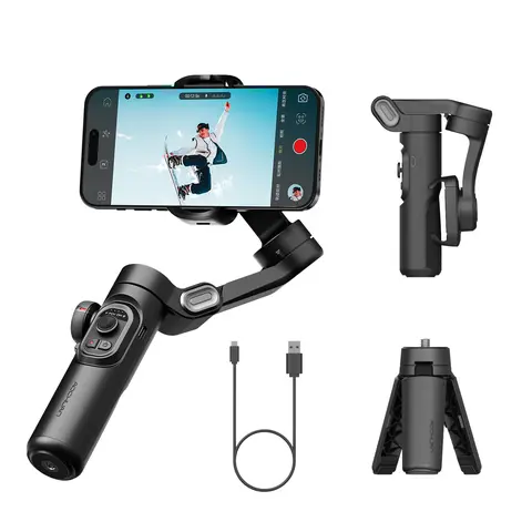 AOCHUAN Smart XE-2 3-Axis Handheld Gimbal Stabilizer for Smartphone, Fold-and-Go Camera Accessory with RGB Magnetic Fill Light, Upgraded Face Tracking, Focus Wheel, Universal Clip for iPhone/Android Vlogging Equipment, Phone Accessories