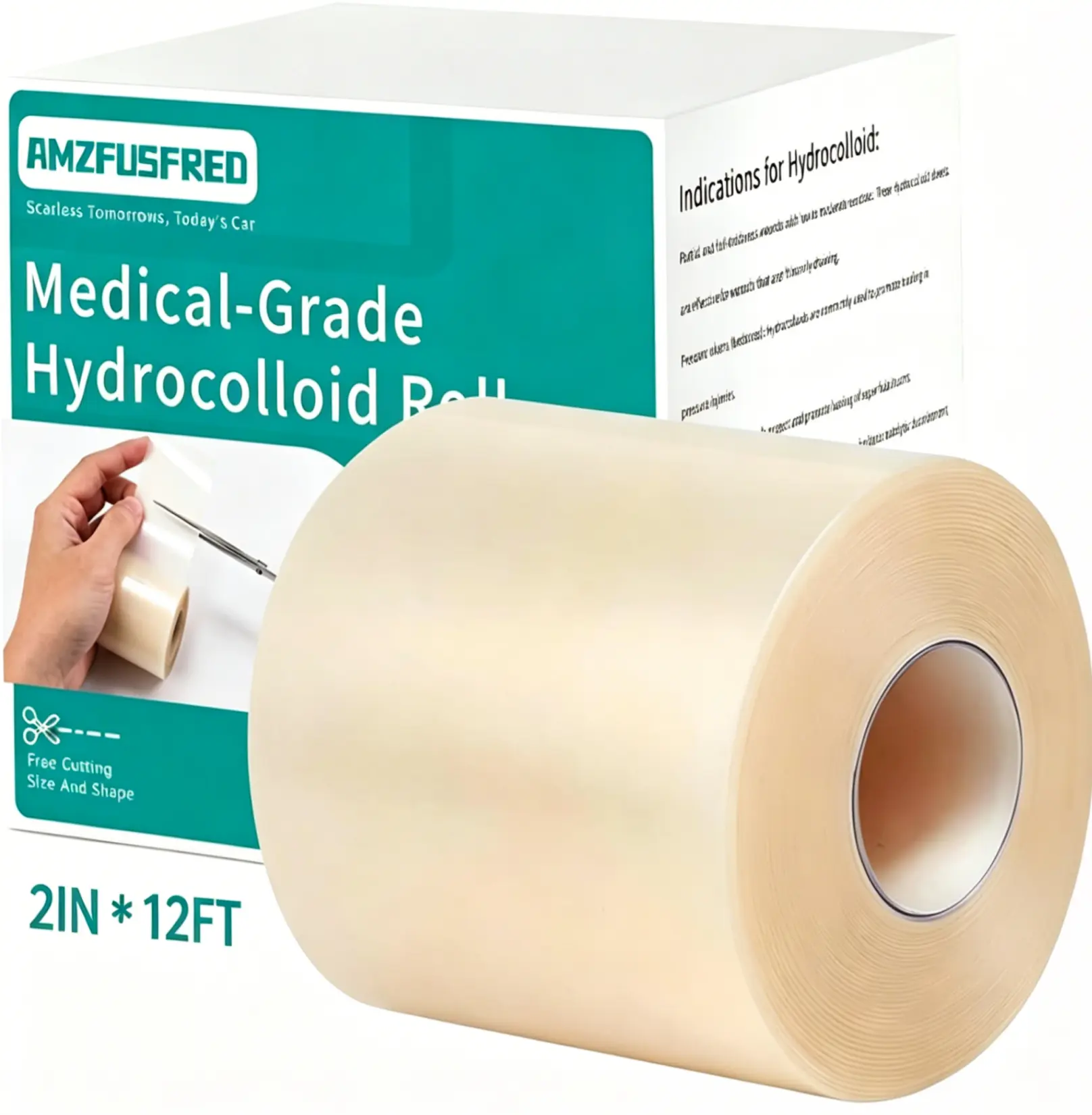 Amzfusfred Medical-Grade Hydrocolloid Roll, Waterproof Hydrocolloid Acne Patch,  Flexible Latex-Free for Wound Care, Cuttable Pimple Patch, Secure Adhesion Invisible Comfortable Design, Healthcare Aid Hydrocolloid Bandage Roll