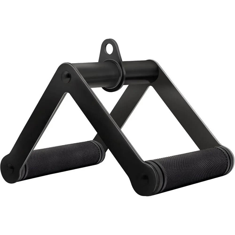 Double D Row Handle Cable Attachment for Weight Workout, Steel with Non-Slip Rubber Grip (Black)