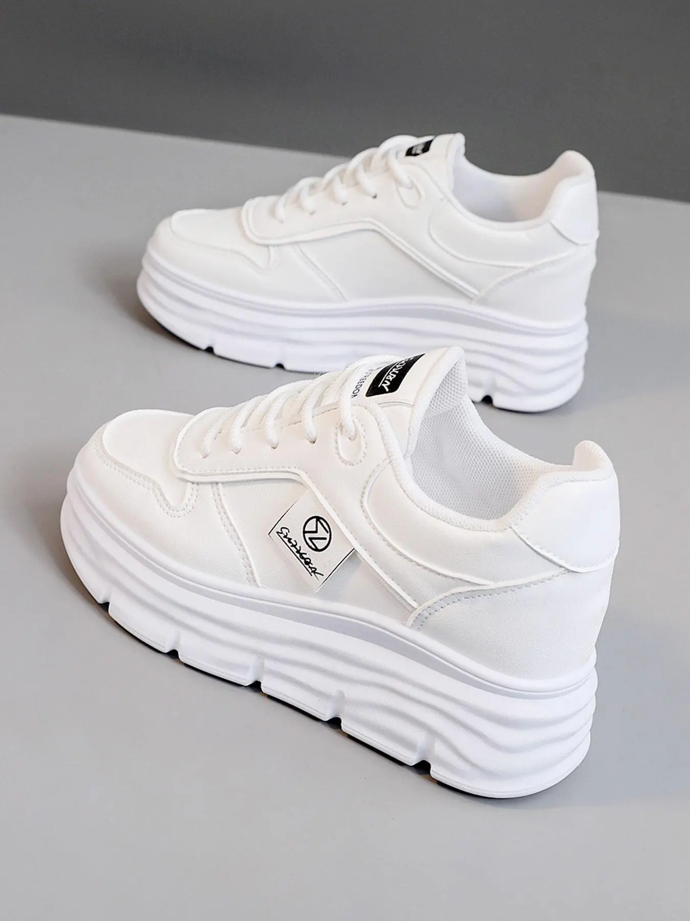 Women's Fashionable Solid Color Lace Up Platform Sneakers, Footwear Sneakers, Casual Comfortable Sports Shoes for Daily Wear, Perfect for Students and Outdoor Sports, Thick Soled Sneakers