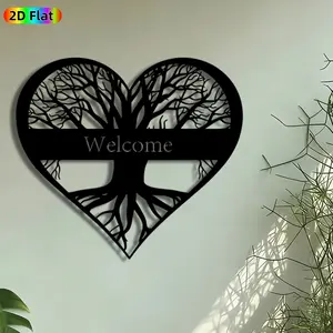 1pc Heart Tree Welcome Metal Wall Art, Heart-Shaped Tree of Life Statue Mural, Intricate Craftsmanship, Perfect for Housewarming, Thanksgiving Decor, Perfect for Porch Wall Entryway Living Room Decor, Ideal Gift for Home Decor Enthusiasts.