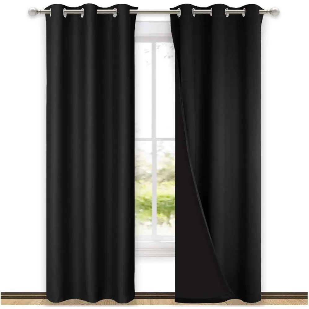 NICETOWN High-End Thermal Curtains, Full Blackout Curtains 84 Inches Long for Dining Room, Soundproof Window Treatment Drapes for Hall Room, Black, 42" Wide Per Panel, Set of 2 Panels