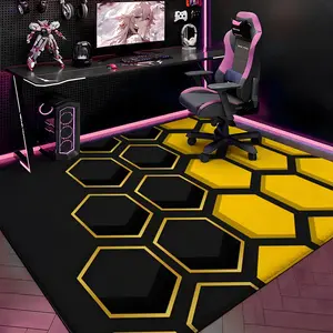 H - Honeycomb Geometry Floor Mat Gaming Room Soft Flannel Floor Rug Non-Slip Absorbent Doormat for Esports Setup, Bedroom, Entrance, Gamer Home Decor, Anti-Skid Washable Mat, Multiple Sizes Available