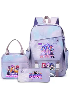 Return-To-School Girl Group Print Three-Piece Backpack Set, Dreamy Blue Gradient Student Bag/lunch Box/pen Case, Cute School Backpacks