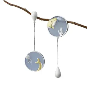 Natural Agate Underwater World Whale Asymmetric Long Drop 925 Sterling Silver Earrings For Women