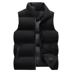 Men's Black Warm Puffer Vest, Stand Collar Zip-Up Gilet with Utility Pockets, Casual Winter Outerwear unisex style