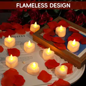 3000PCS Artificial Rose Petals & 20PCS Flameless LED Tea Lights Candles Set, Romantic Decor for Special Night, Wedding, Anniversary & Party Red Heart and