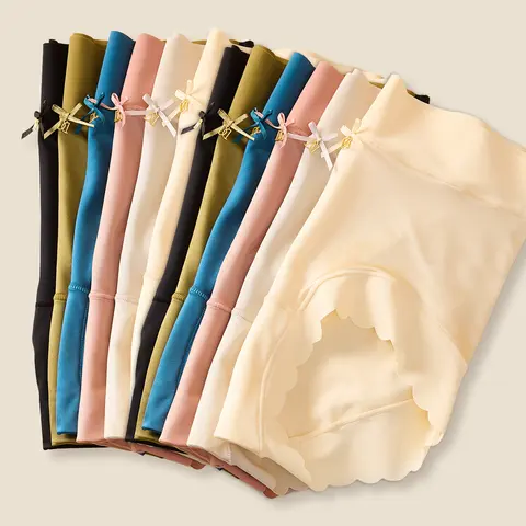 QUASTI Women's 12pcs-Mix Colors Mid-Waist Bow Briefs - Vintage Minimalist Basic Soft Adults' Panties, Light High-Elasticity Polyester Polyamide Elastane Underwear, Breathe Easy Wear Summer Daily Essentials, S-XXL (Grey, Orange)