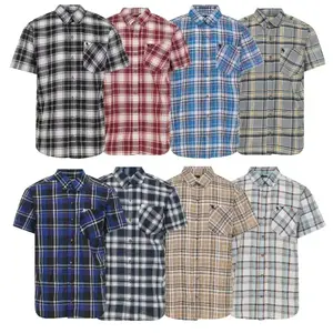 Men's 1 Pack Black Horse Casual Plaid Woven Stretch Short Sleeve Button Up Dress Shirts Sizes S-2XL
