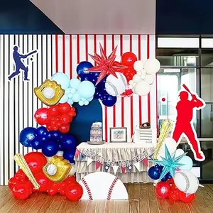 Baseball Balloon garland kit 170pcs Navy Blue Red White and Diy large Starburst Baseball bat glove balloons fot Sport theme Party Rookie Year 1st Birthday decorations