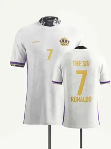 Ronaldo #7 "SIU" Crown Icon Soccer Jersey White Purple Gold Embroidery Breathable Quick Dry Short Sleeve for Ronaldo Fans, Football Collectors, SIU Celebration Enthusiasts & Streetwear Lovers