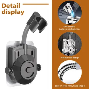 No Drill Shower Head Holder, 360 Degree Rotatable Adjustable Handheld Shower Bracket, G1/2 Inch Installation, Strong Suction Cup, Tool-Free