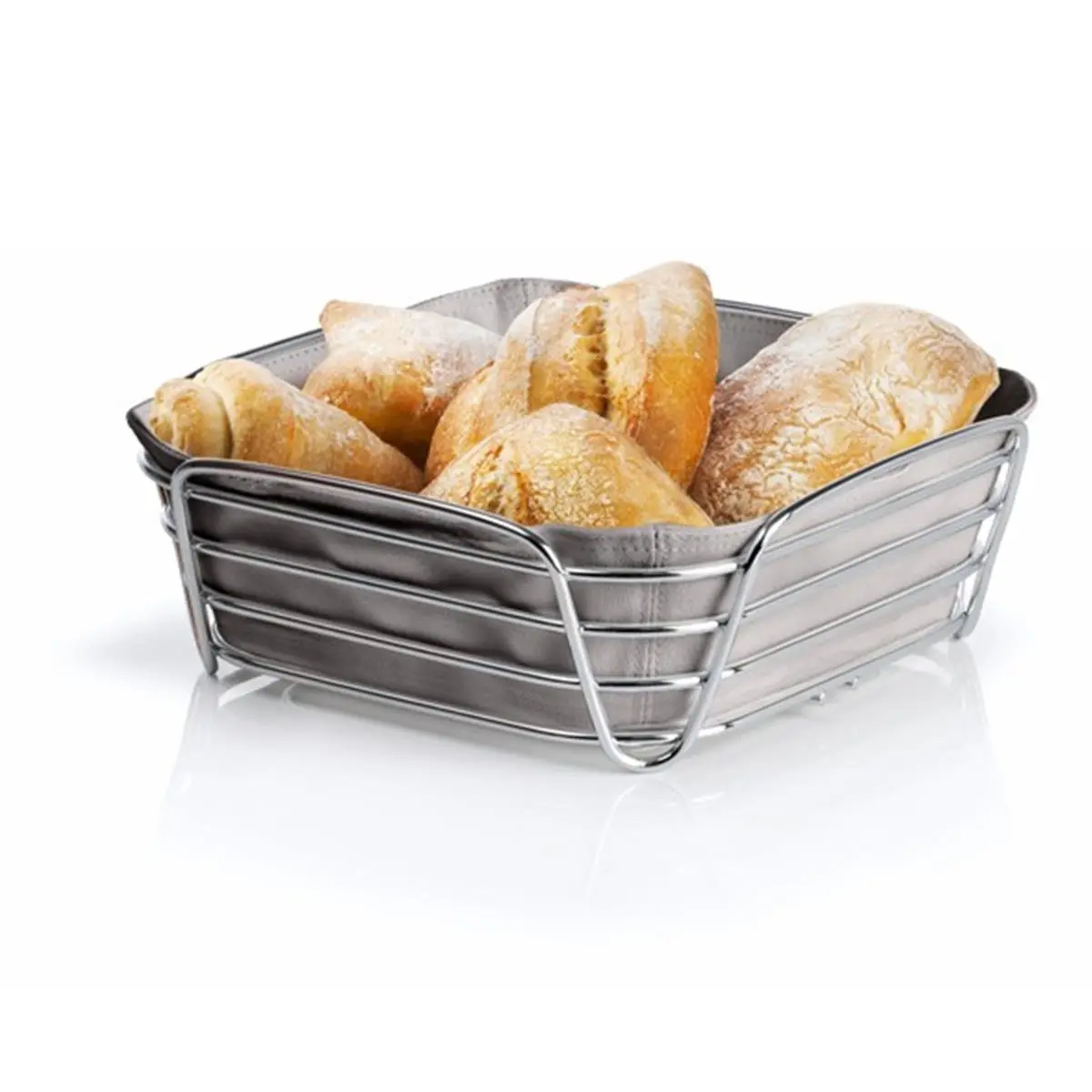 Blomus 63668 Large Wire Bakeware Serving Bread Basket with Taupe Insert