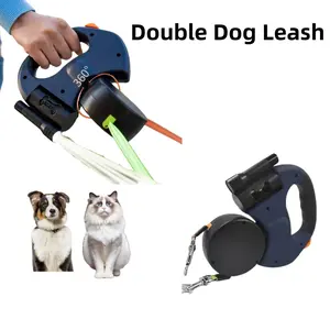 Automatic Dual Retractable Dog Leash,Double Dog Leash,Pet Leashes 3m Retractable Dog Leash for Small Dogs Reflective Dual Pet Leash Lead 360 Swivel No Tangle Double Dog Walking Leash with Lights