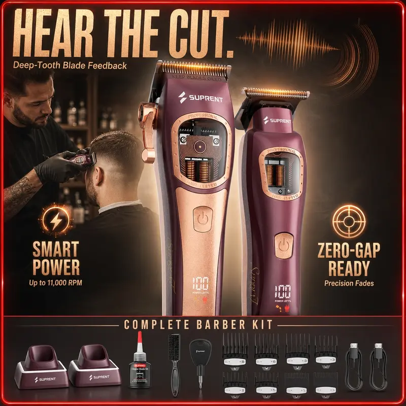 SUPRENT Professional Multifunctional Hair Clipper - 9.9oz Lightweight Ergonomic Hair Cutter, 8700RPM-11000RPM Vector Motor, Cooling Ceramic Blade 0-Gap Trimmer, Precise Adjustable Home Grooming Barber Kit