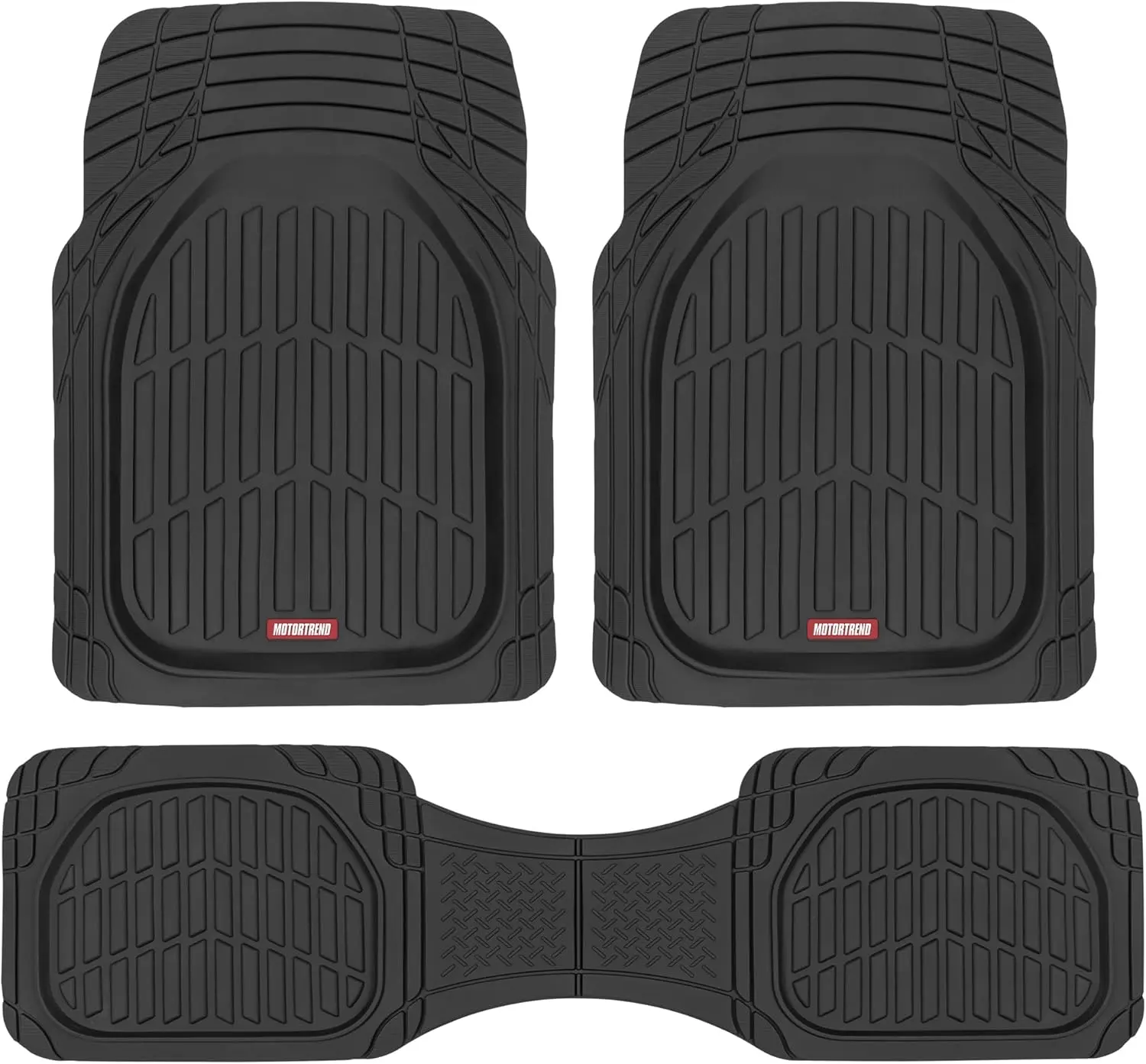 FlexTough Floor Mats for Cars, Black Deep Dish All-Weather Mats, Waterproof Trim-To Fit Automotive Floor Mats for Cars Trucks SUV, Universal