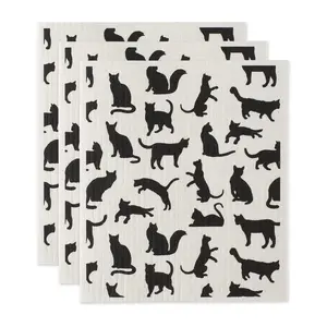 Design Imports Set of 3 Cats Swedish Dishcloths