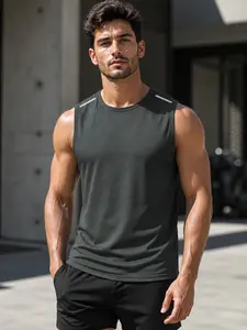 Men’s Breathable Sleeveless Workout Tank Top, Quick-Dry Mesh Athletic Shirt with Reflective Shoulder Details, Lightweight Gym Running Fitness Top for Summer, Workout Vests