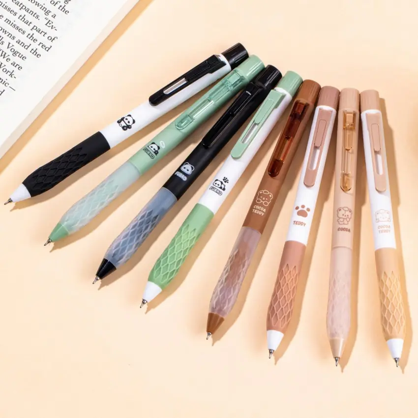 8 Minimalist ML80-A Gel Pens, Panda & Cartoon Patterns, Color-Block Design, Soft Grip (No Calluses), Smooth Smudge-Free Writing, High-Capacity Black Pens, Office Stationery for DIY Notes