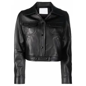 Astra Cropped Lambskin Leather Jacket