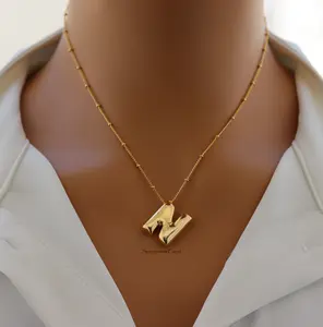 18K Gold Plated Balloon Initial "N" Pendant Necklace – Trendy Puffy Letter Necklace for Personalized Style & Everyday Shine