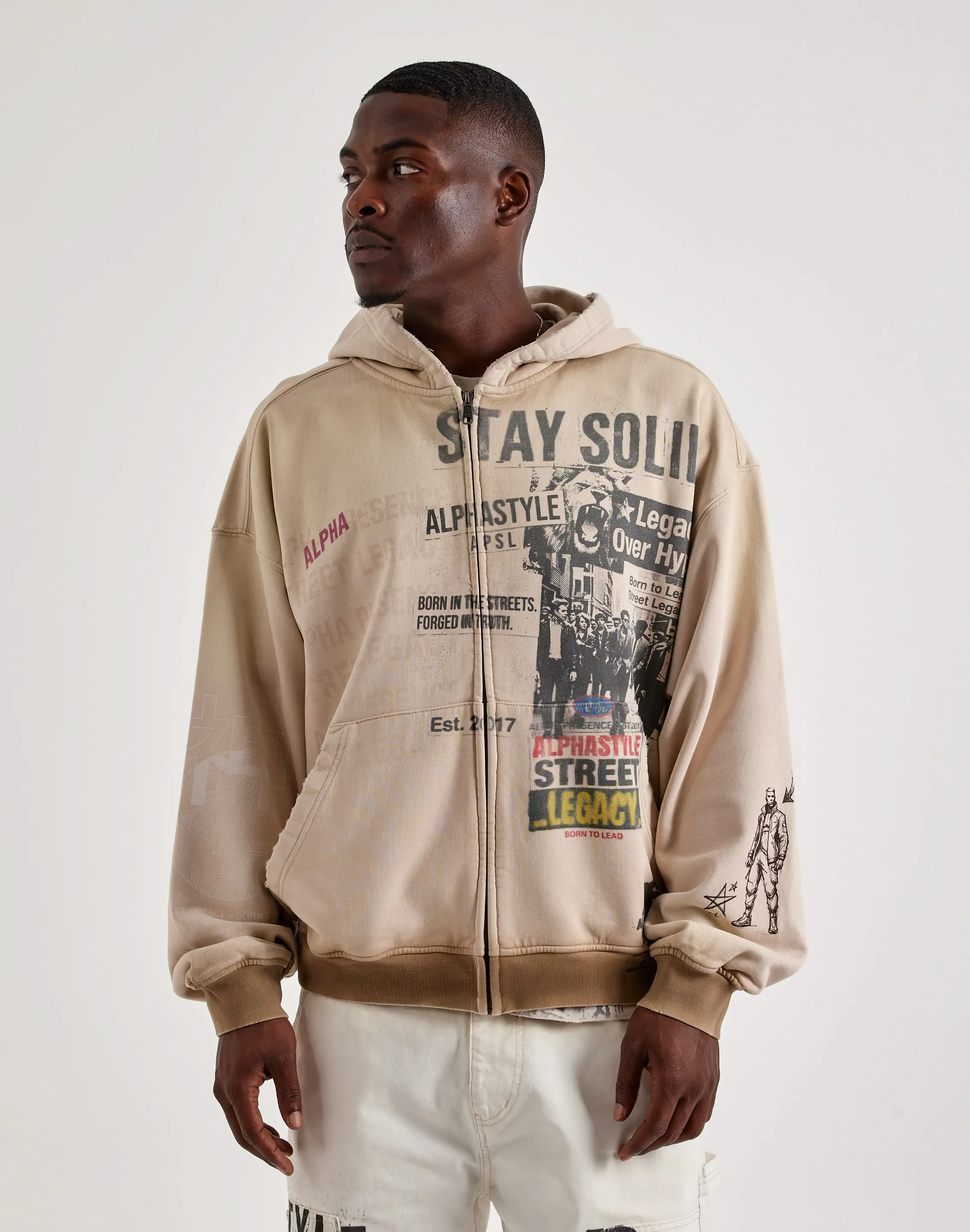 Mens AlphaStyle Ervie Workwear Full-Zip Fleece Hoodie