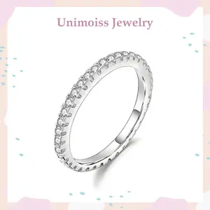 Unimoiss Eternity Ring Band VVS D Color Synthetic Moissanite  Women Ring Birthday Anniversary Mother's Day Gifts For Women Men