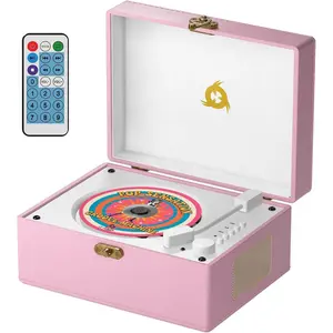 Retro CD Player -  Style CD Player with Speakers,  Receiver, AUX, USB, Rechargeable , Mini Record Player Look, Small Cute CD  Box for  Decor -