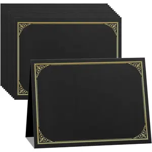 10 Packs Black Certificate Holders, 250gsm, for 8.5x11 Award Certificates, Certificate Covers with Gold Foil Border