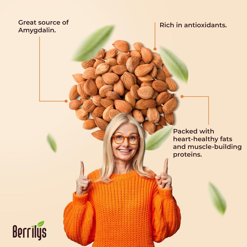 Berrilys Organic Bitter Apricot Kernels USDA Certified USDA Organic Free From Additives Sourced From Farmers Nutrient Dense Healthy Ingredient