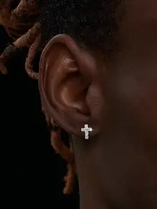 Street Trend Cross Design Stud Earrings for Men, Vintage Rhinestone Decor Earrings for Party, Daily Decor, Fashion All-match Exquisite Jewelry for Gift, Studded Cross Earrings