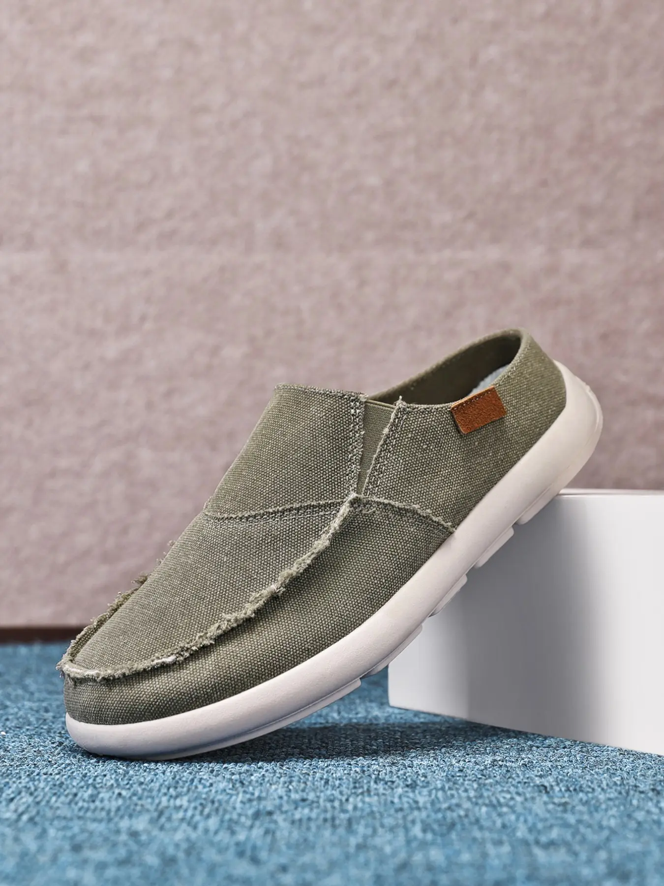 Men's Canvas Closed-Toe Mules, Slip-On Casual Backless Slippers, Lightweight Comfortable Loafers, Non-Slip Flat Shoes for Summer, Indoor Outdoor Footwear for Daily Wear, Travel, Work