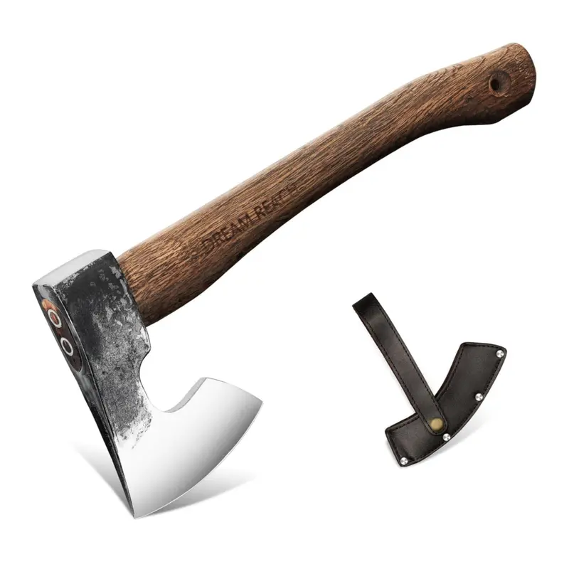 Dream Reach 14.5"" Gardening Hatchet with Sheath, Bushcraft Gardening Axe with Carbonized Handle, Hand Forged Gardening Carving Axe, Splitting Gardening Hatchet for Chopping Wood, Gardening Use, Black