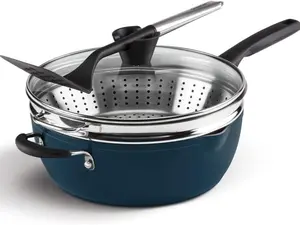 Cookware 4-Pc Set (4.5 Qt. Multi-Purpose Pan w/Cover, Steamer, Slotted Turner) - Versatile Cooking Tool for Various Recipes