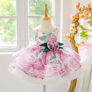 Anniversary Hot Pink Floral Baby Girls Clothes 3D Flower 3092 Infant Birthday Cocktail Dress Toddler Pageant Newborn Ball Gown Princess Baptism Frock 6M-3Y