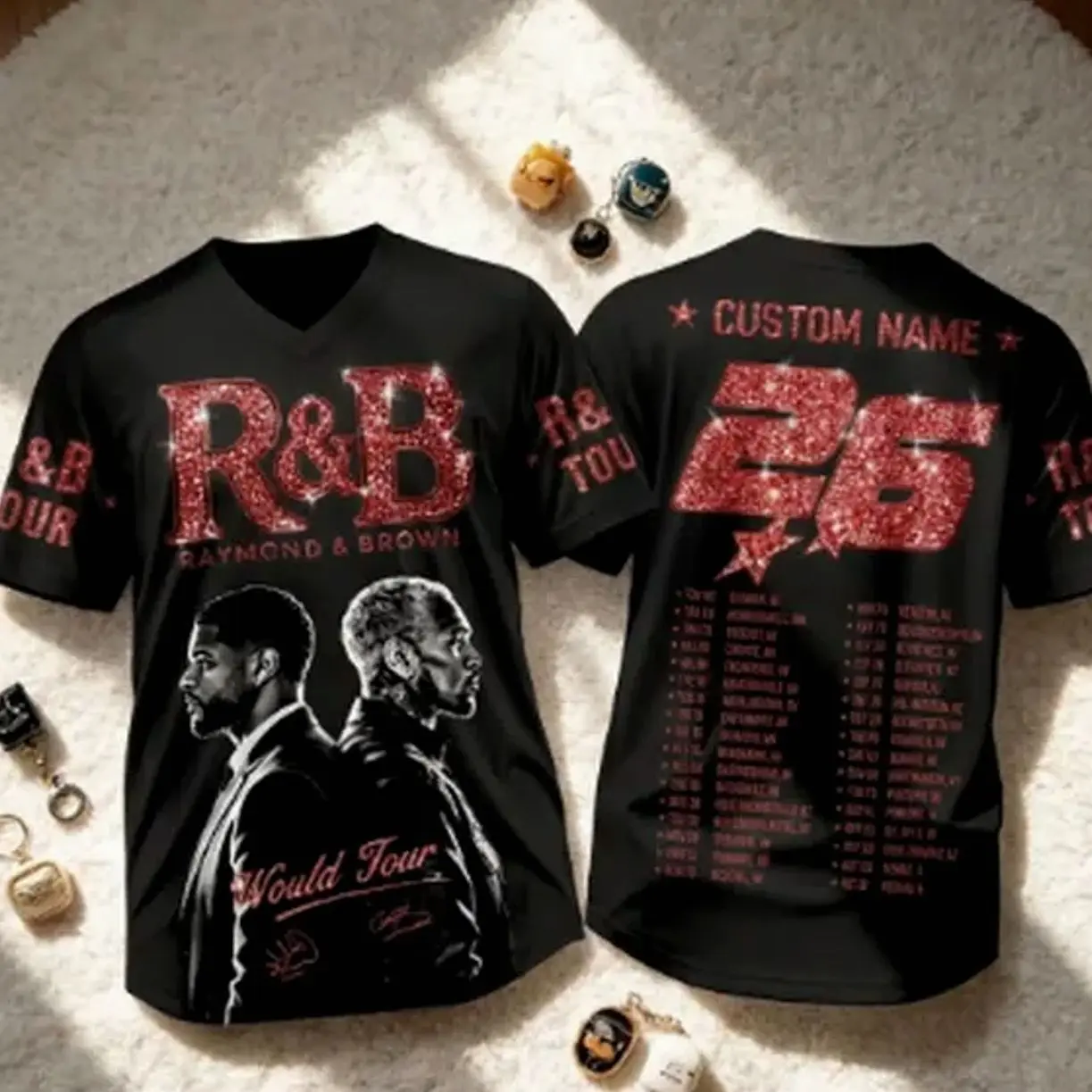 Custom Glitter R&B Concert Jersey, Personalized Sparkle Button Down Sleeveless Shirt, Vintage Style Music Festival Fan Uniform Top