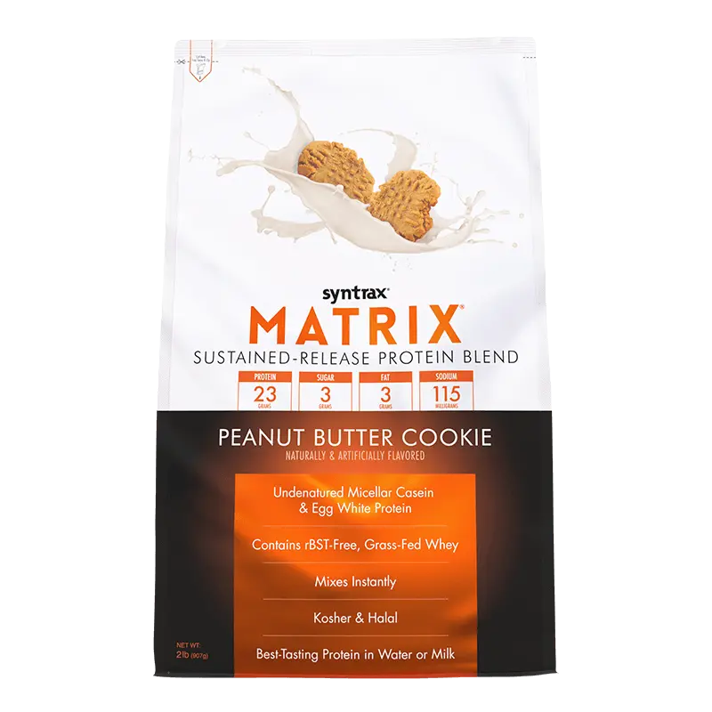 Syntrax Nutrition Matrix, Sustained-Release Protein Blend Peanut Butter Cookie 2 lbs Undenatured Micellar Casein & Whey Blend for Easy Mixing