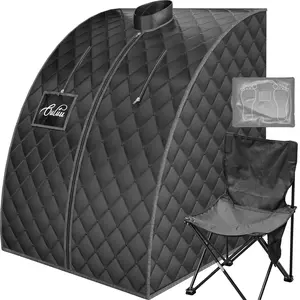 Infrared Saunas for Home, Portable Dry Sauna with Heating Foot Pad, Infrared Sauna with Sauna Chair, 2.6’ x 2.6’ x 3.5’, Black and Blue