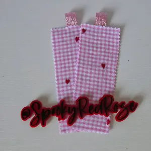 Pink gingham heart embroidered handmade cloth bookmark