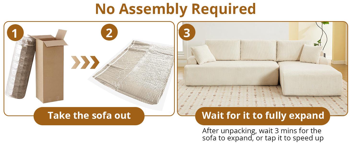 【GARVEE】Discover the 106" Modular Sectional Sofa: a luxurious L-shaped couch featuring a chaise lounge and convertible compression sleeper, crafted from soft corduroy fabric, perfect for any living room or bedroom.